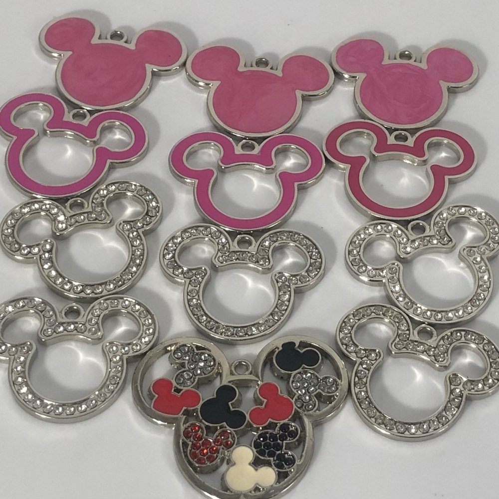 Disney-Inspired DIY Craft Lot Of 12 Metal Mickey Ear Charms Rhinestone, Enamel